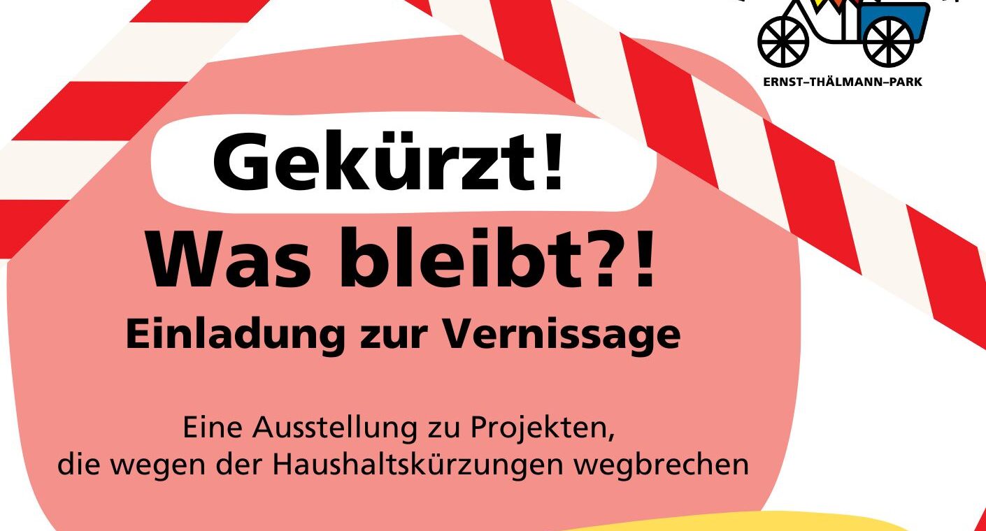 Ausschnitt des Veranstaltungsflyers. Das Bild zeigt Titel und Untertitel der Veranstaltung. Eingerahmt wird der Titel von weiß-rotem Absperrband.